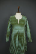 GUDRUN SJODEN Green Striped Organic Cotton Split V-Neck A-Line Dress – Size S
