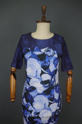 ESCADA SPORT Blue Rose Print Zipper Back Half Sleeve Sheath Dress – Size 38
