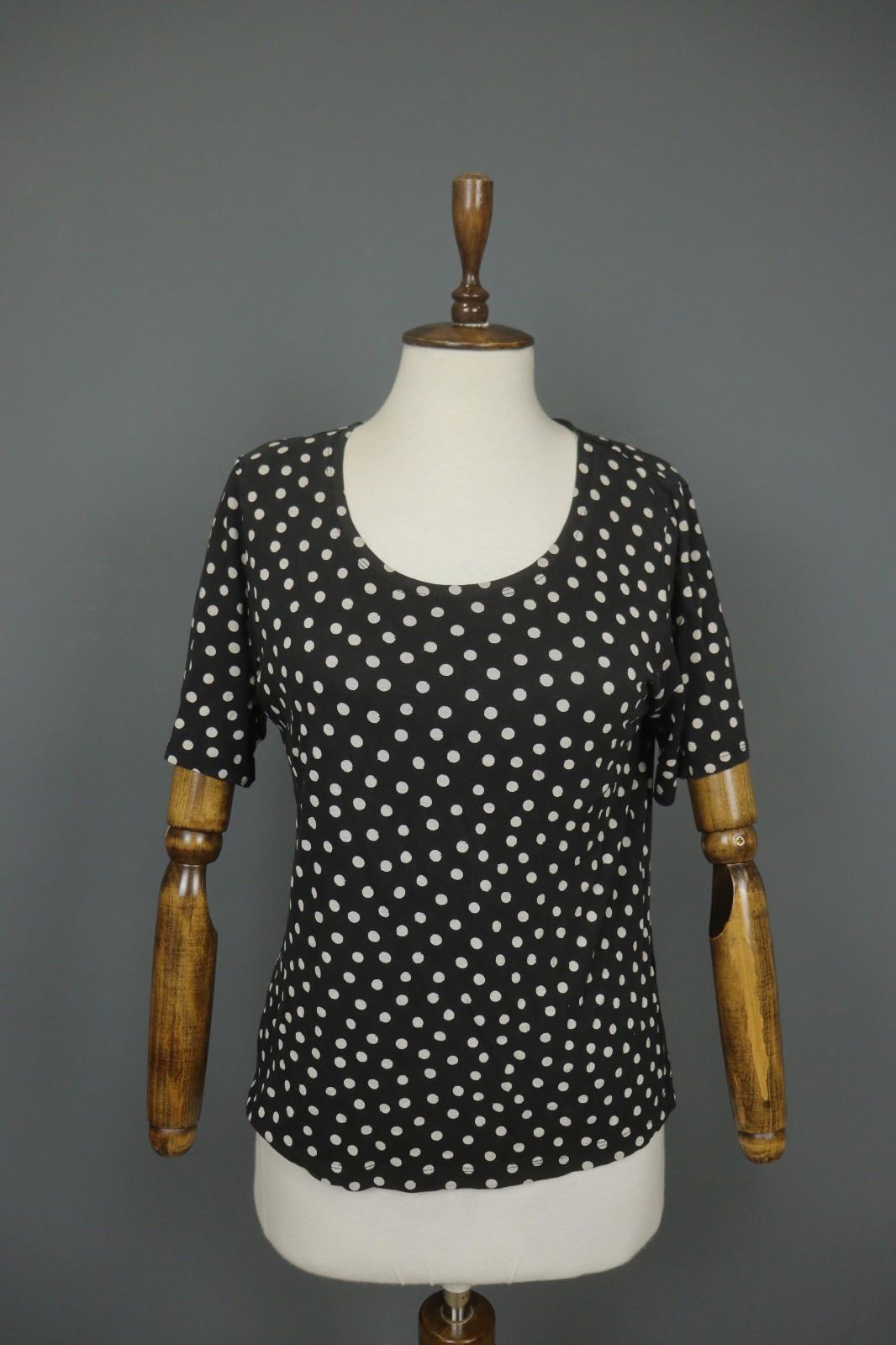 GUDRUN SJODEN Black White Polka Dot Casual Short Sleeve Pullover Knit Top – Size M