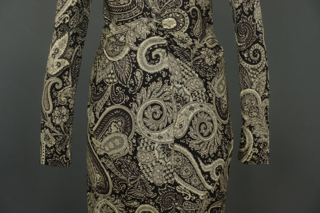 ETRO MILANO Multi Paisley 100% Viscose Long Sleeve V-Neck Sheath Dress – Size 46