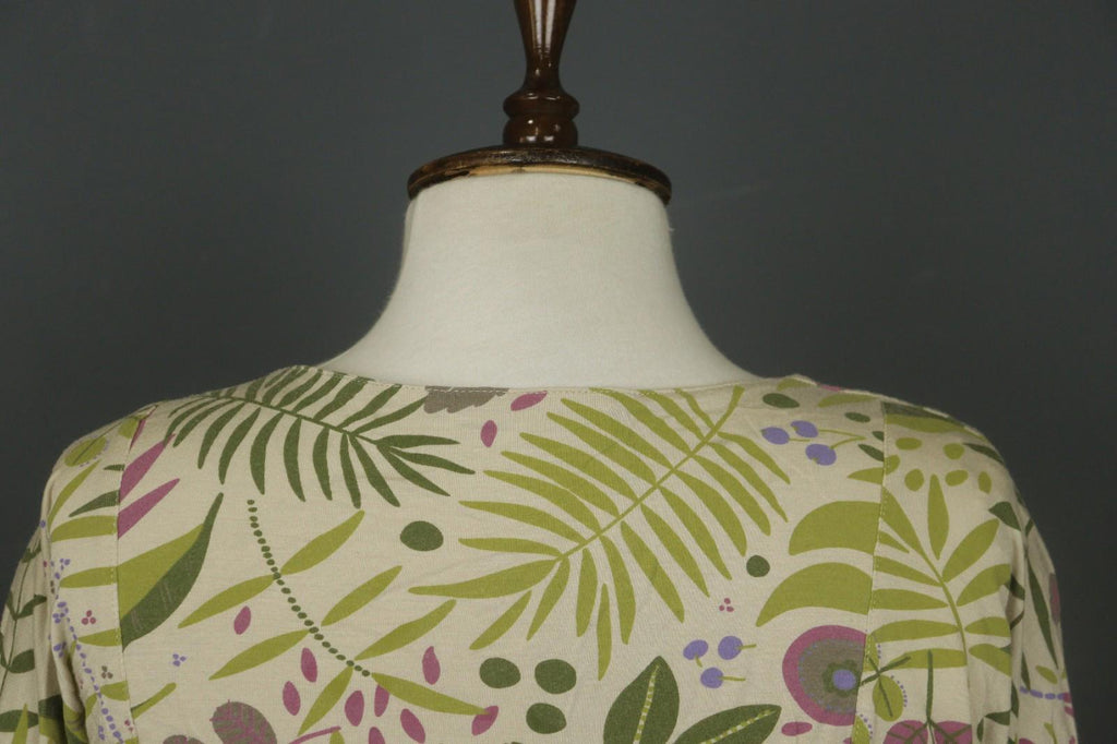 GUDRUN SJODEN Multicolor Leaf Print Short Sleeve Square Neck Sheath Dress – Size M