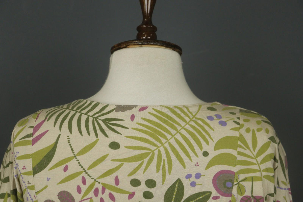 GUDRUN SJODEN Multicolor Leaf Print Short Sleeve Square Neck Sheath Dress – Size M