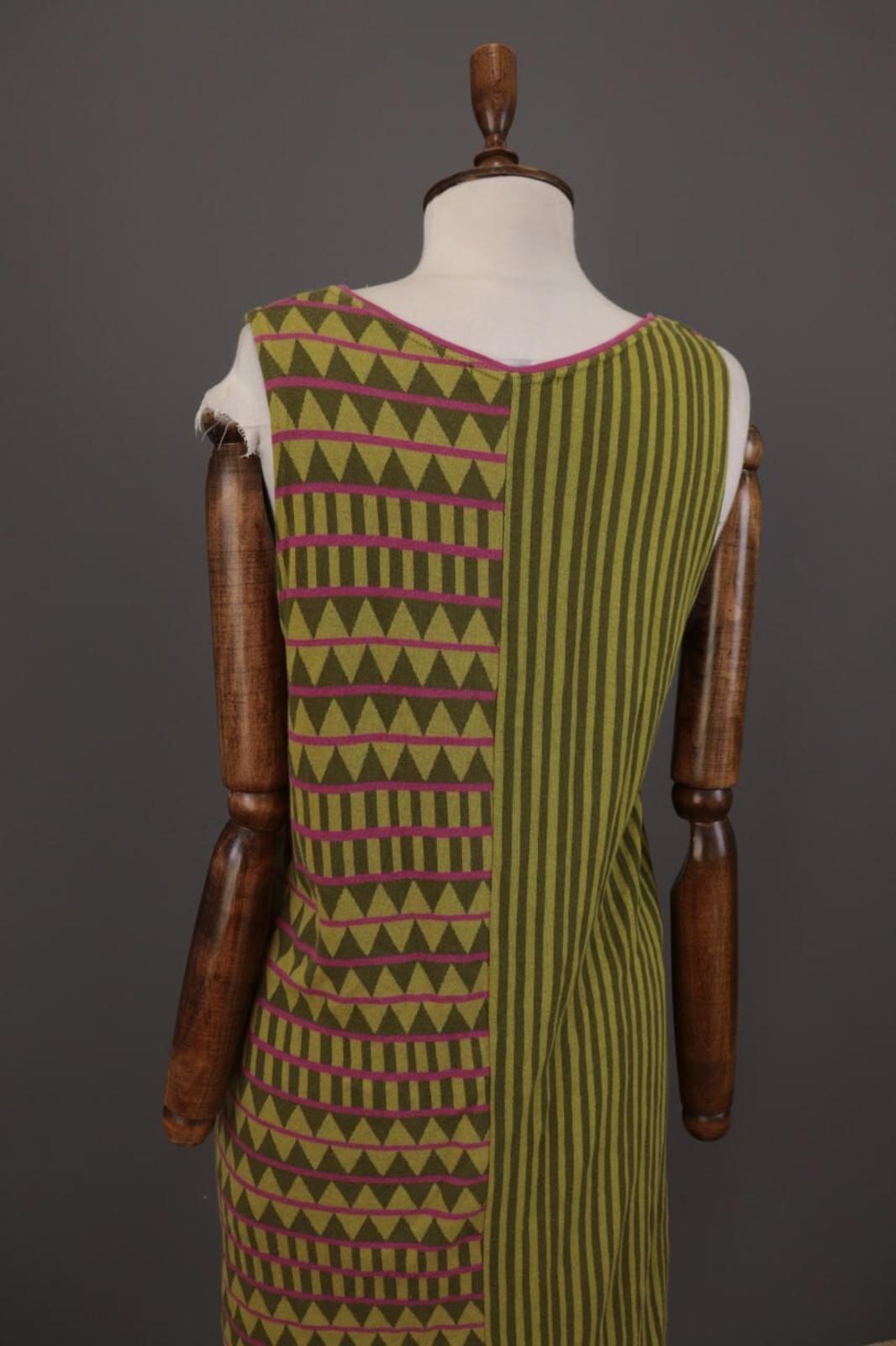 GUDRUN SJODEN Green Geometric Striped Sleevelss A-Line Short Dress – Size M