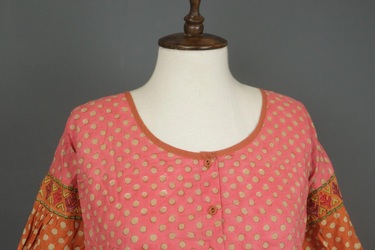 GUDRUN SJODEN Multicolor Polka Dot Organic Cotton Button Front Shift Dress Sz M