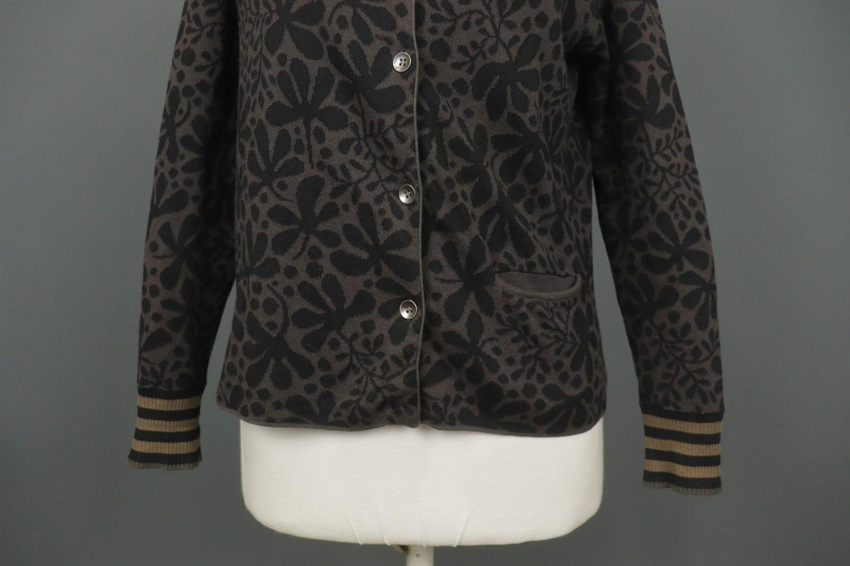GUDRUN SJODEN Brown Floral 100% Cotton Button-Front Cardigan Sweater – Size S