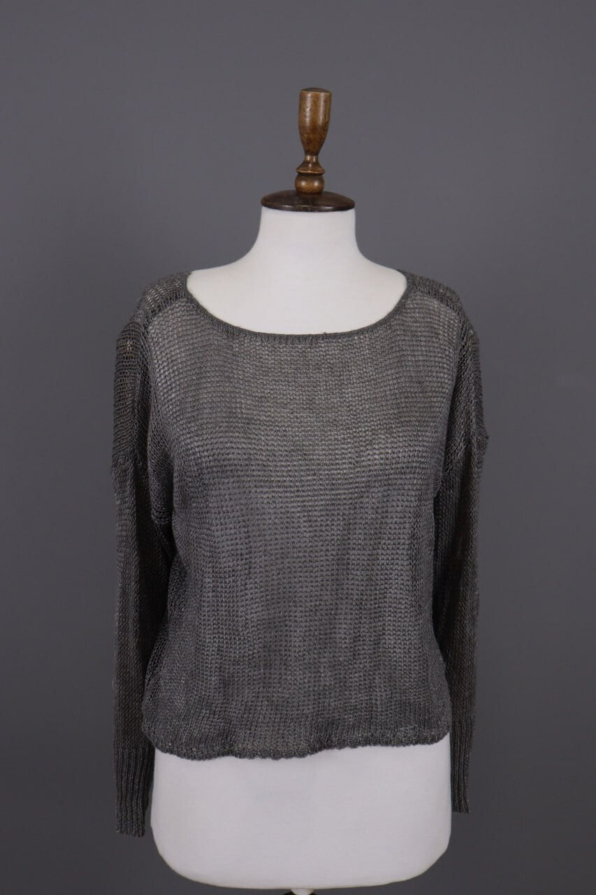 Denim & Supply Ralph Lauren Gray Open Knit Linen Crochet Knit Sweater – Size S