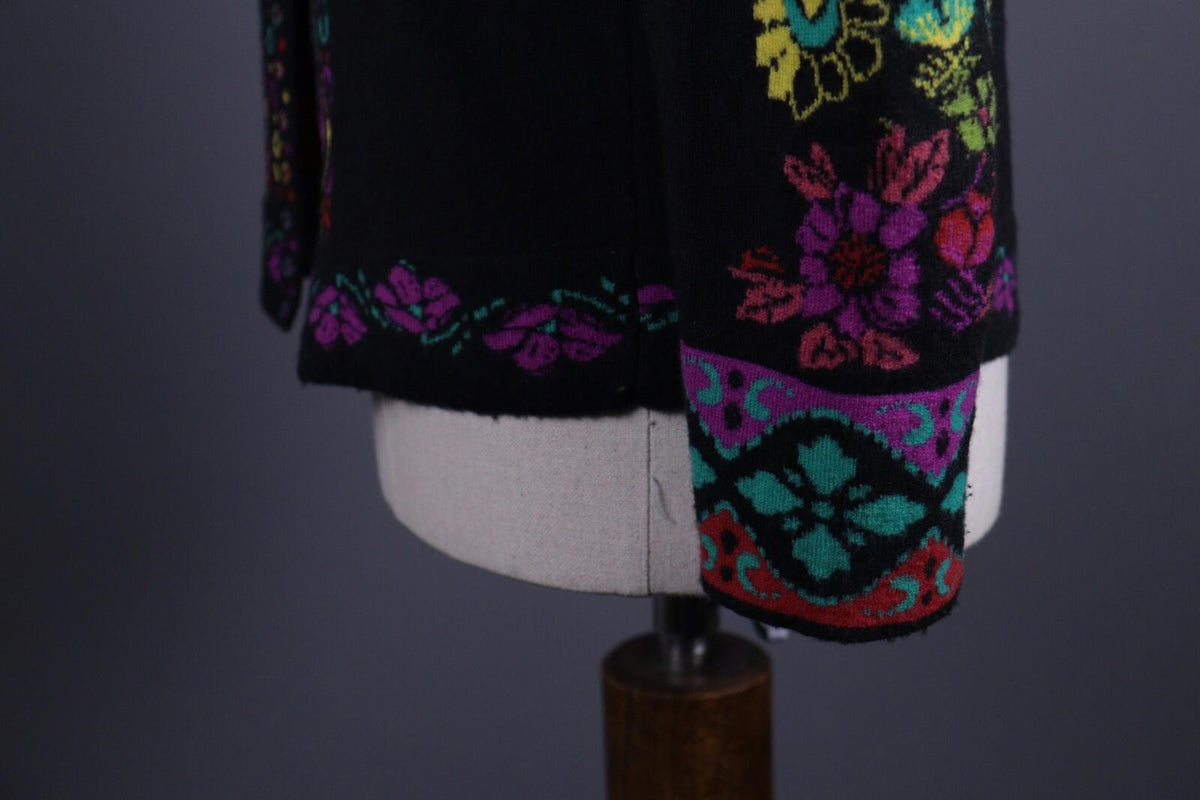 IVKO Black Intarsia Pattern Wool Floral Knit Sweater – Size 40 / S