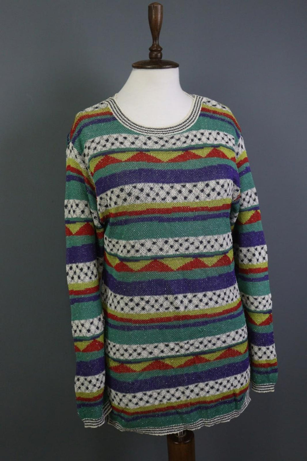 MISSONI SPORT Multi Striped Cotton Knitted Long Sleeve Pullover Sweater – Size 44