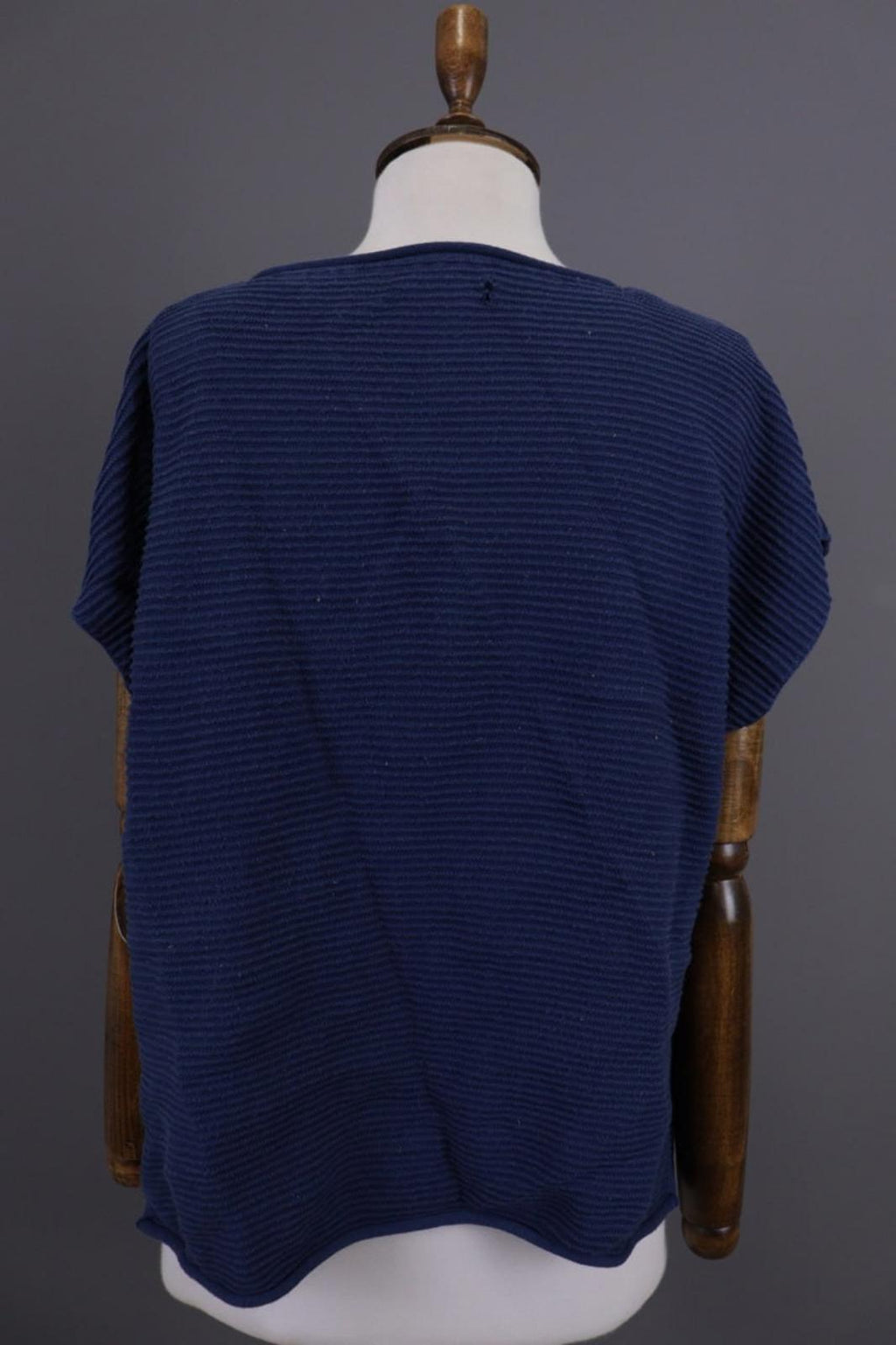 GUDRUN SJODEN Blouse Top Blue Striped Round Neck Short Sleeve Pullover M/L
