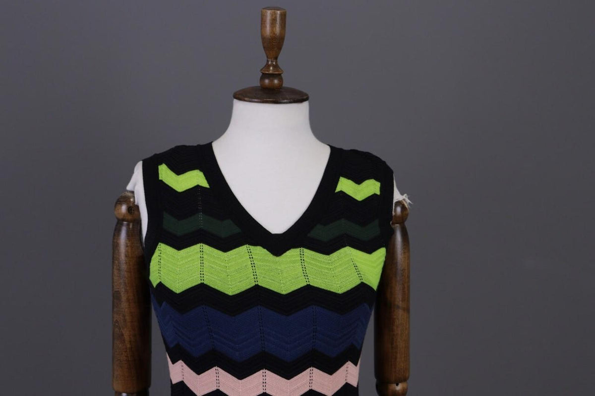 MISSONI Multicolor Striped Sleeveless Knit Bodycon Dress – Size 38