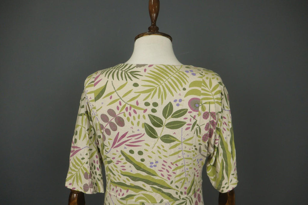 GUDRUN SJODEN Multicolor Leaf Print Short Sleeve Square Neck Sheath Dress – Size M