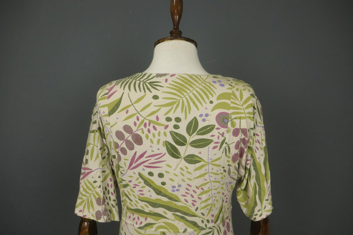 GUDRUN SJODEN Multicolor Leaf Print Short Sleeve Square Neck Sheath Dress – Size M