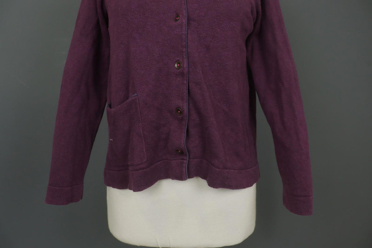 GUDRUN SJODEN Burgundy Cotton Knitted Raglan Sleeve Button Front Cardigan – Size S