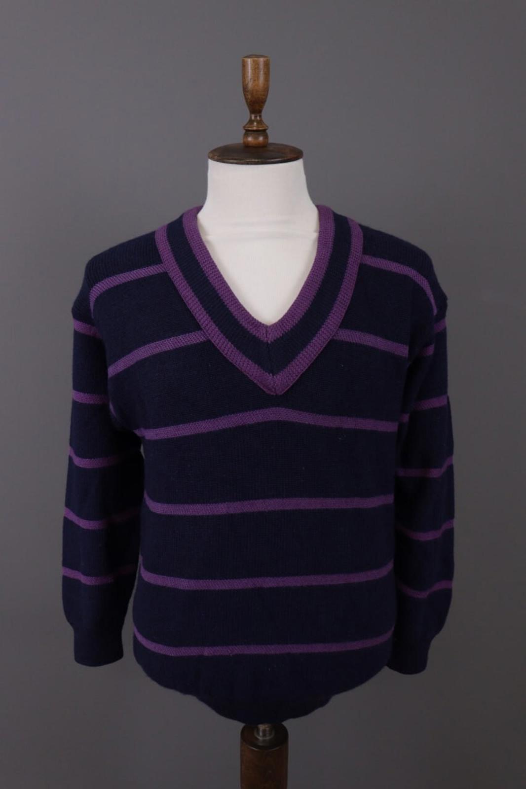 CHAWO from DALE OF NORWAY Blue Striped Wool V-Neck Sweater – Size M Vintage