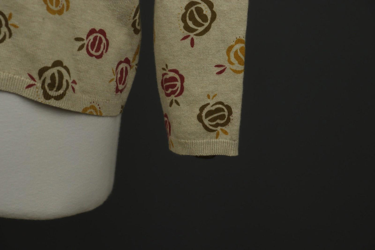 GUDRUN SJODEN Multi Floral 100% Cotton Knit Round Neck Cardigan Sweater – Size M