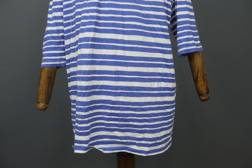 MARIMEKKO Blue White Striped 100% Cotton Round Neck 3/4 Sleeve Tunic Dress Sz L