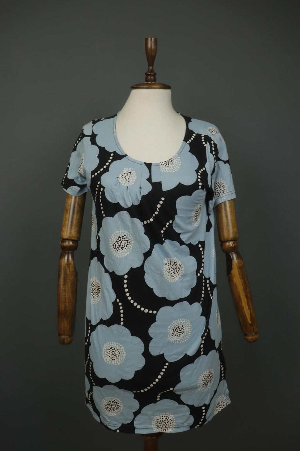 MARIMEKKO Multi Floral 100% Cotton Short Sleeve Round Neck Shift Dress – Size XS