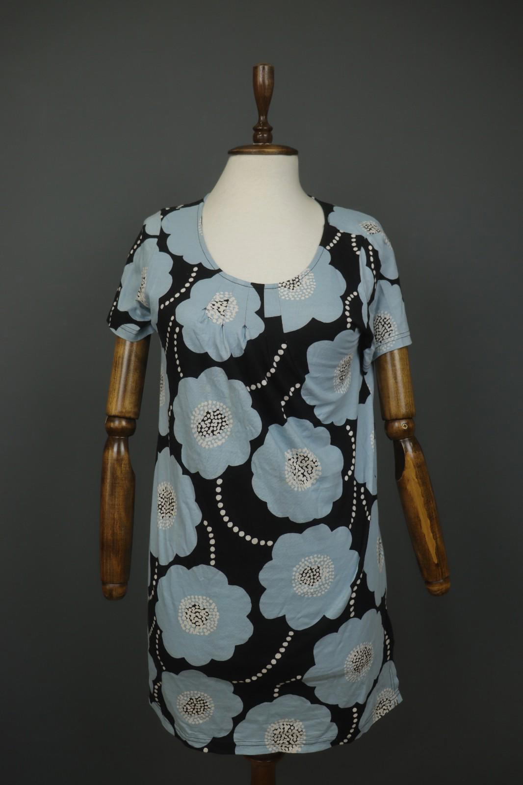 MARIMEKKO Multi Floral 100% Cotton Short Sleeve Round Neck Shift Dress – Size XS