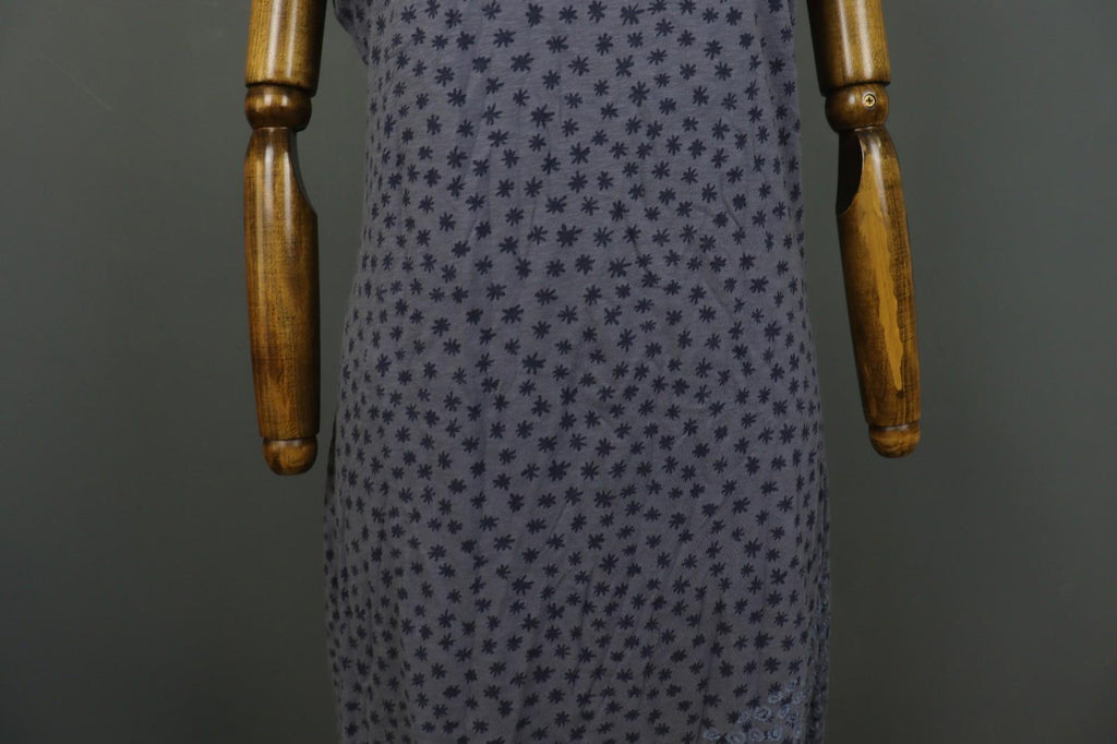 GUDRUN SJODEN Gray Floral 100% Cotton Short Sleeve Round Neck Shift Dress – Size M