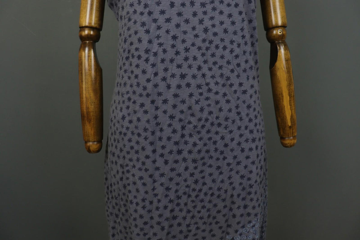 GUDRUN SJODEN Gray Floral 100% Cotton Short Sleeve Round Neck Shift Dress – Size M