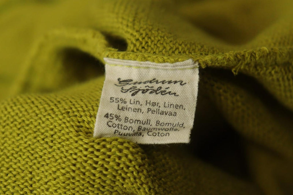 GUDRUN SJODEN Yellow Geometric Linen Long Sleeve Crew Neck Pullover Sweater Sz M