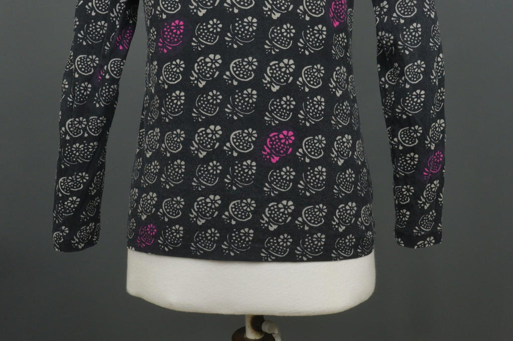 MARIMEKKO 036916 SITRUUNA Black Floral 100% Cotton Scoop Neck Blouse Top – Size S