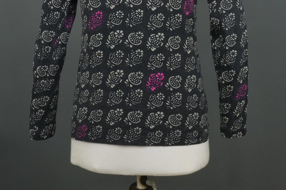 MARIMEKKO 036916 SITRUUNA Black Floral 100% Cotton Scoop Neck Blouse Top – Size S
