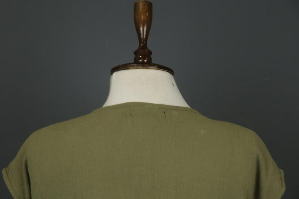 GUDRUN SJODEN Green 100% Cotton Round Neck Side Slit Sleeveless Long Dress Sz L
