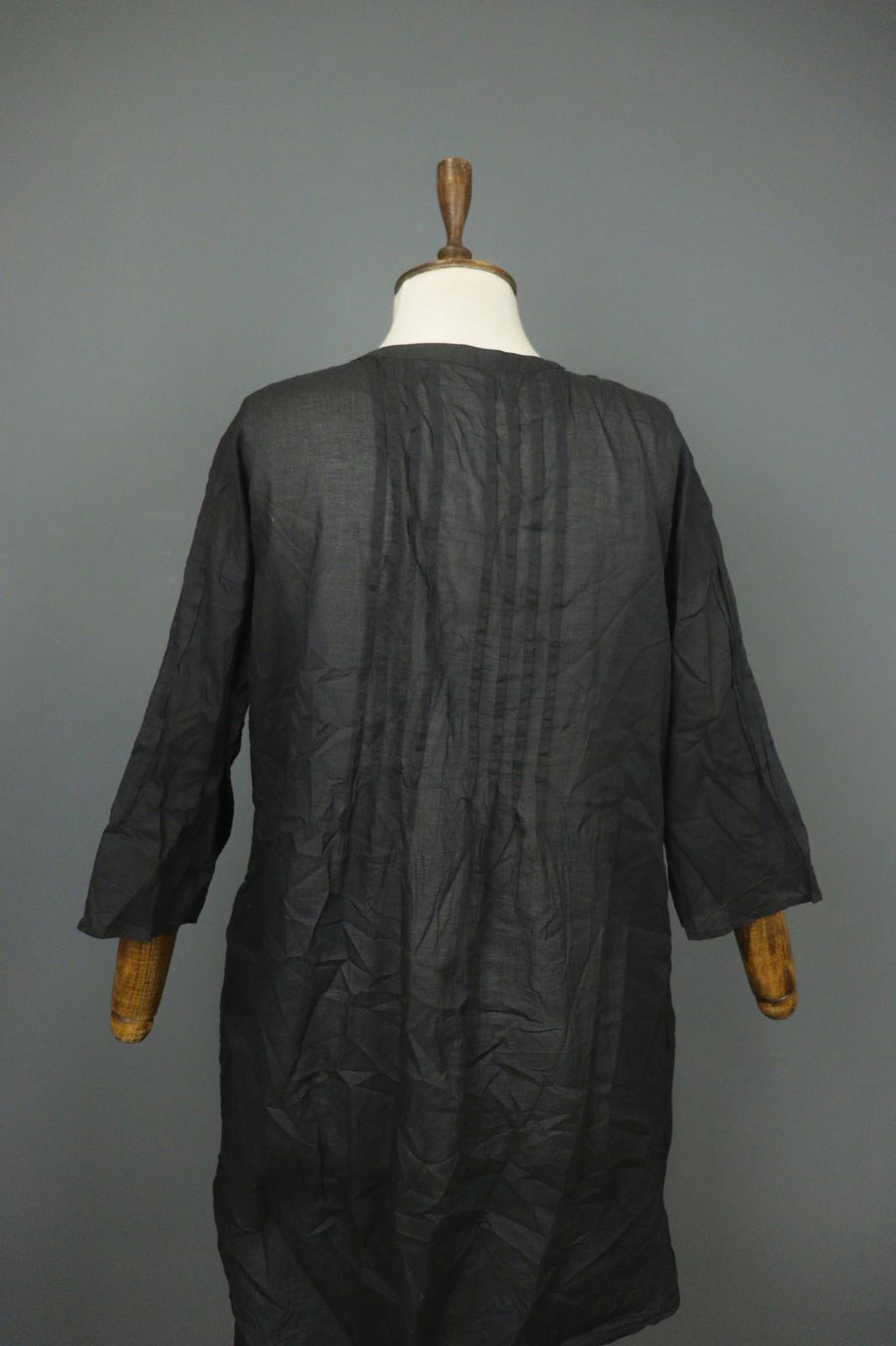 GUDRUN SJODEN Black Cotton Pintuck 3/4 Sleeve Button Front Shirt Dress – Size S