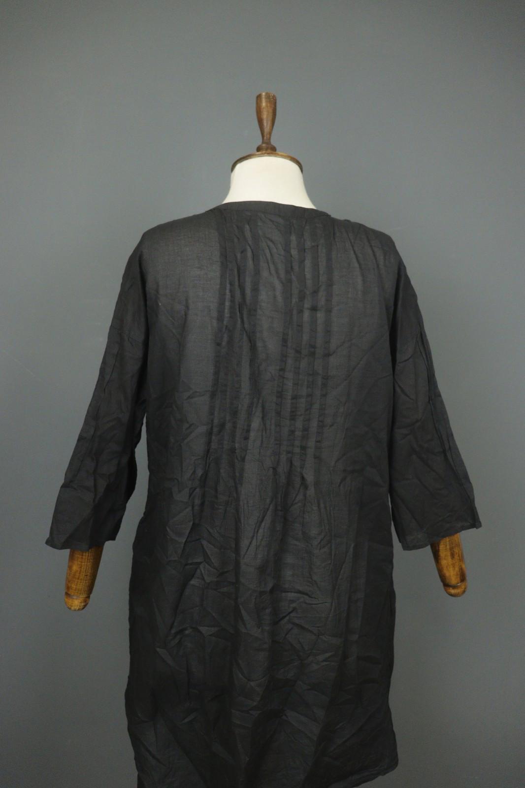GUDRUN SJODEN Black Cotton Pintuck 3/4 Sleeve Button Front Shirt Dress – Size S