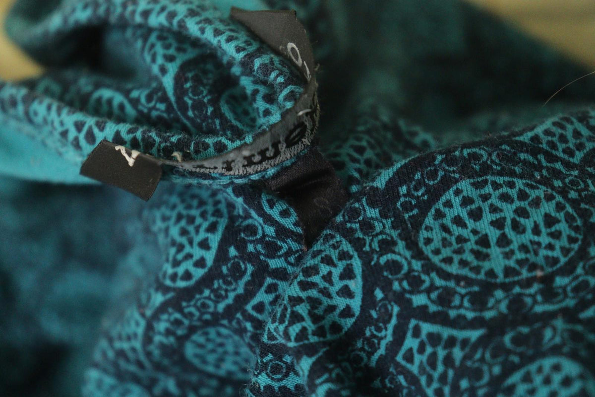 MARIMEKKO Teal Geometric Print Cotton Round Neck Long Sleeve Blouse Top – Size S