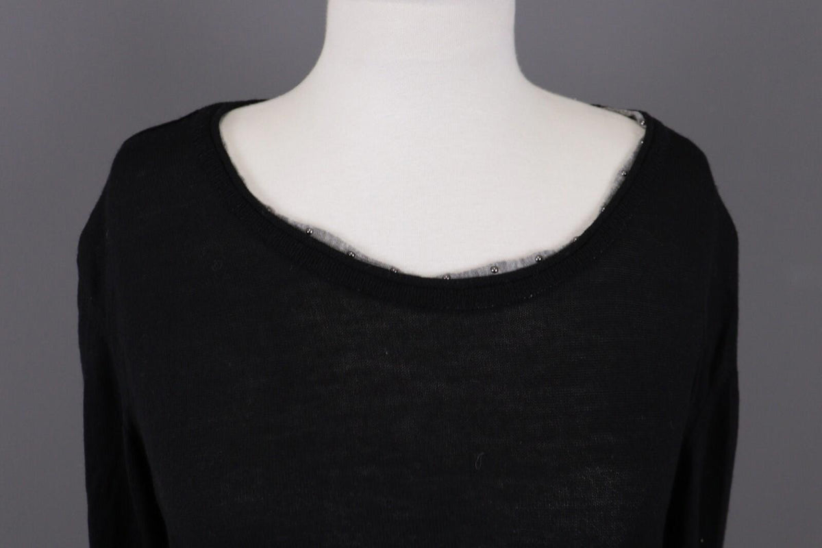 VERSACE COLLECTION Black Merino Wool Knit Long Sleeve Top Tunic Shirt – Size M