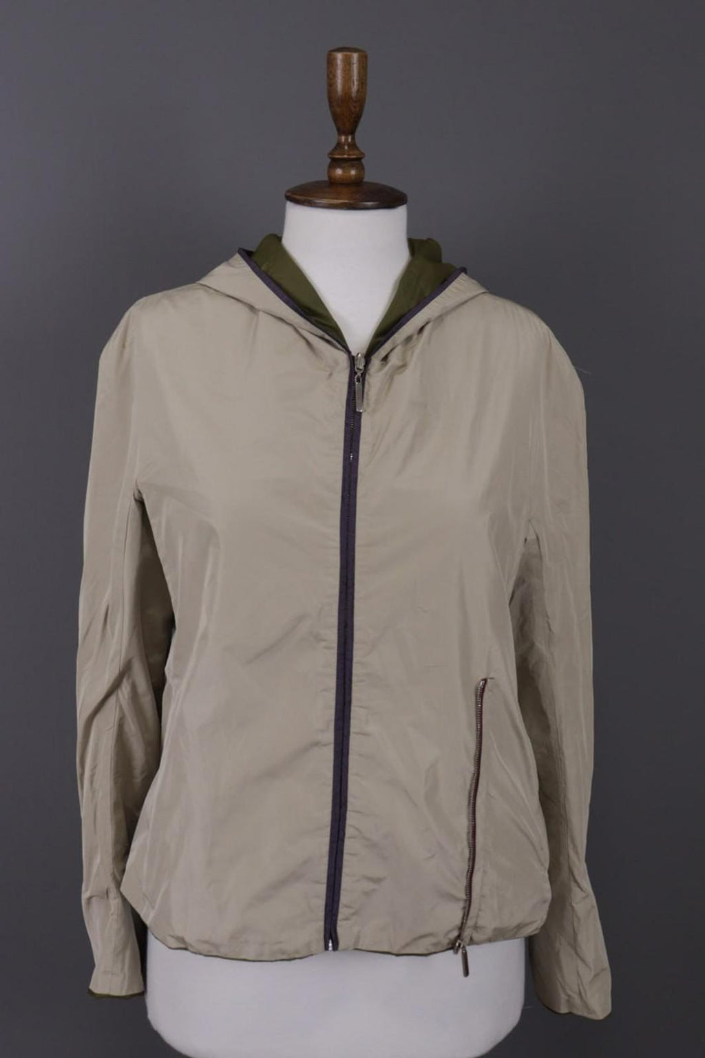 Max Mara Jacket Cream Green Reversible Zipped Pocket Hooded Full Zip – Size 10