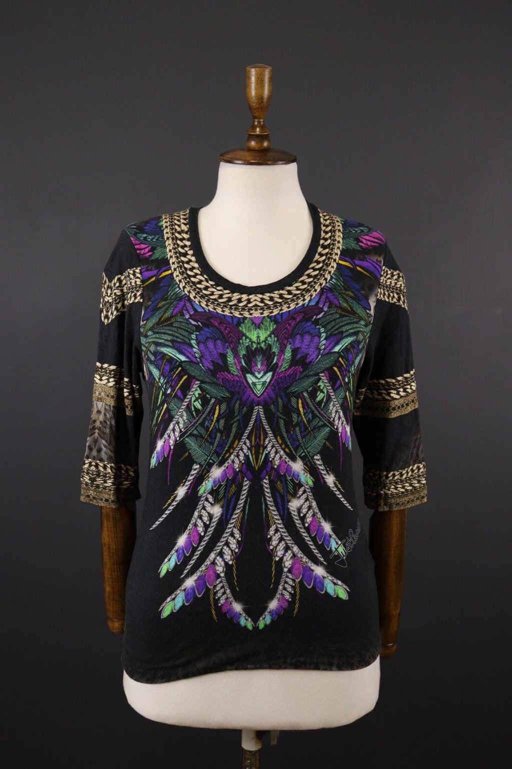 JUST CAVALLI Floral Paisley 3/4 Sleeve Top Shirt – Size S