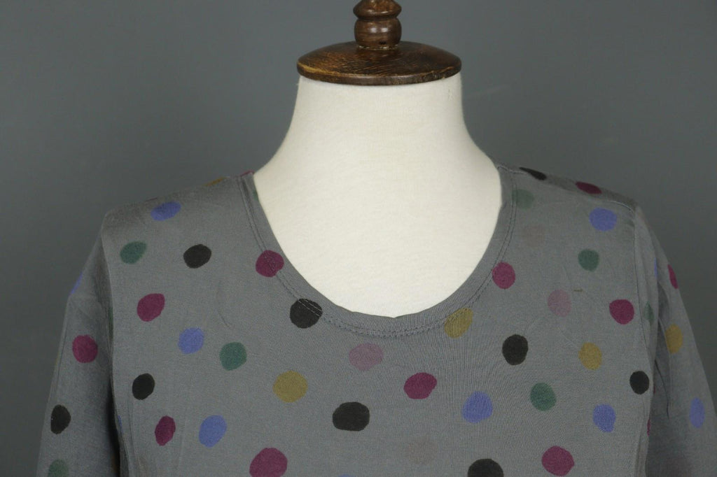 GUDRUN SJODEN Gray Polka Dot 100% Modal Long Sleeve Round Neck Knit Top – Size L