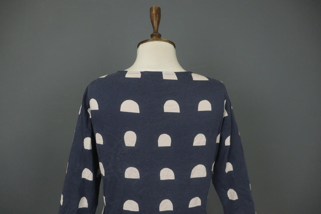 MARIMEKKO Blue White Polka Dot 3/4 Sleeve Round Neck Pullover Knit Top – Size M