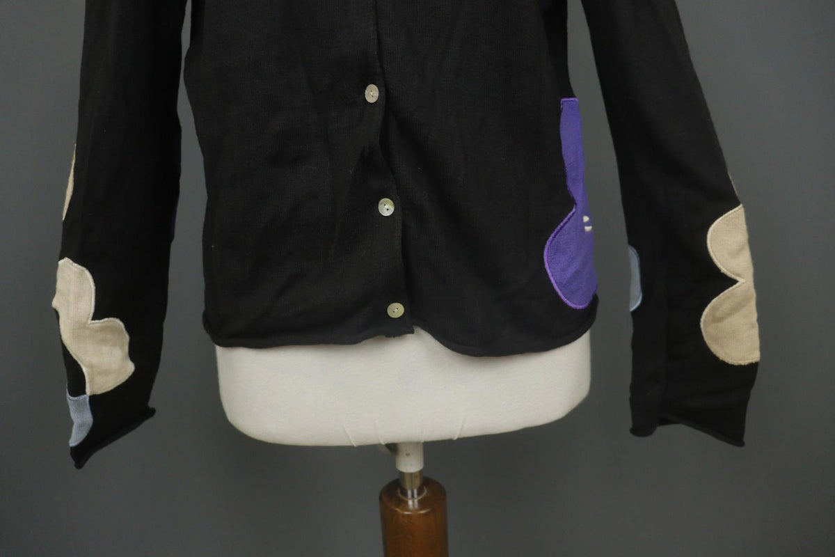 GUDRUN SJODEN Black Embroidered Flower Button Front Cardigan Sweater – Size XL – Used