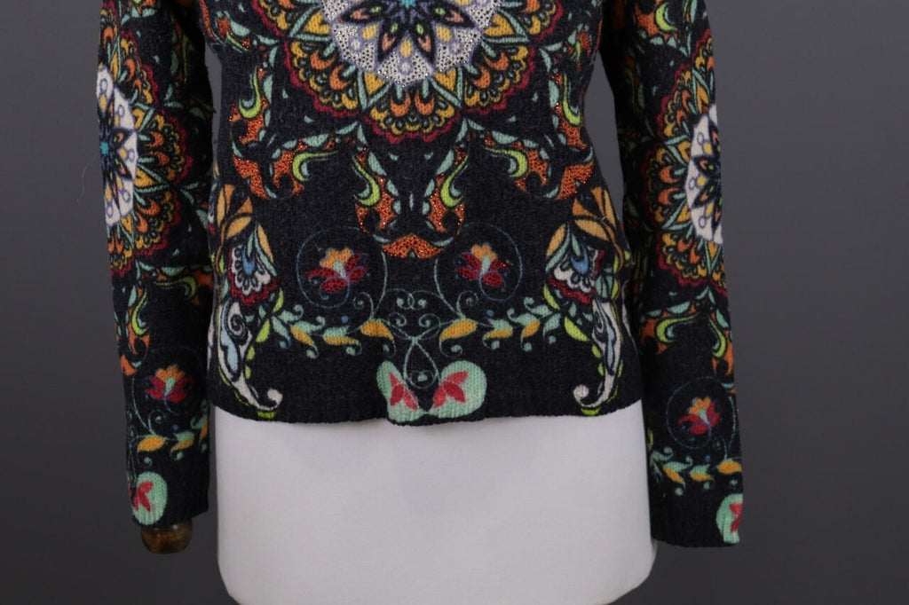 Princess Goes Hollywood Gray Floral Wool Cropped Knit Sweater – Size 36 / M