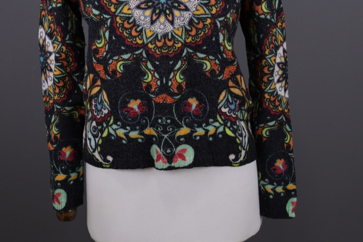 Princess Goes Hollywood Gray Floral Wool Cropped Knit Sweater – Size 36 / M