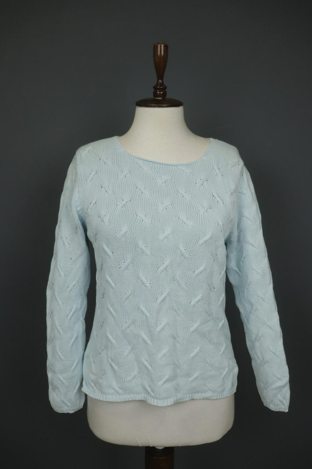 JOHNSTONES Blue Cotton Chunky Knit Long Sleeve Crew Neck Pullover Sweater – Size M