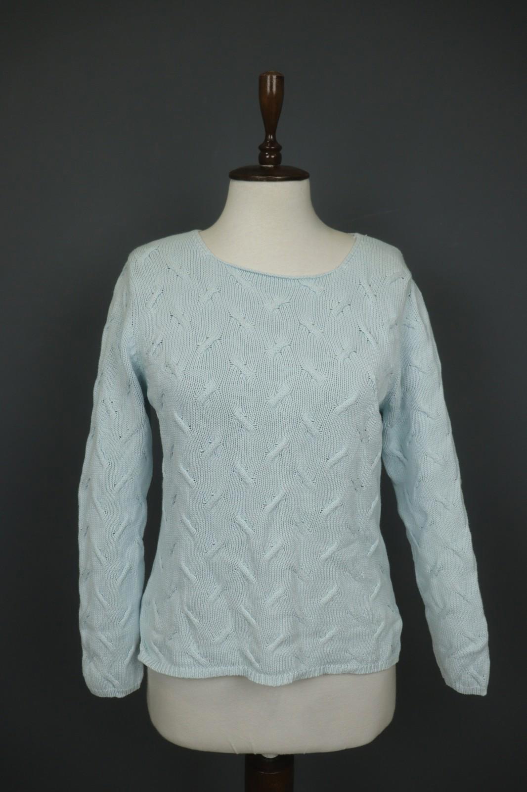 JOHNSTONES Blue Cotton Chunky Knit Long Sleeve Crew Neck Pullover Sweater – Size M