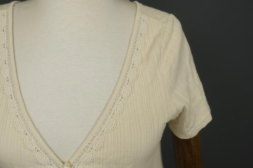 SEZANE Cream 100% Cotton Cable Knit Deep V-Neck Button Front Cardigan – Size S
