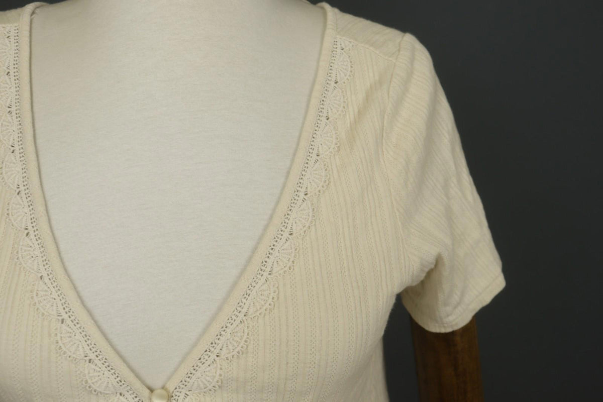 SEZANE Cream 100% Cotton Cable Knit Deep V-Neck Button Front Cardigan – Size S