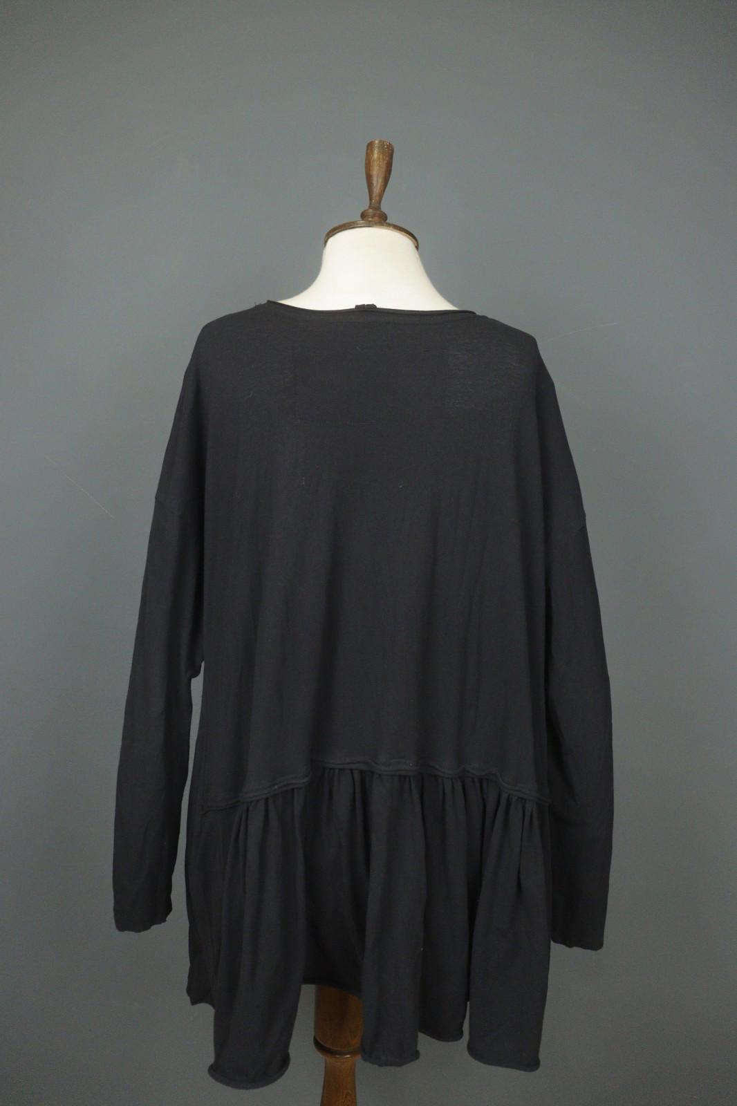 RUNDHOLZ Black Cotton Pleated Back Long Sleeve Round Neck Shift Dress – Size S