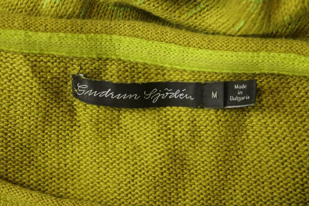 GUDRUN SJODEN Yellow Geometric Linen Long Sleeve Crew Neck Pullover Sweater Sz M