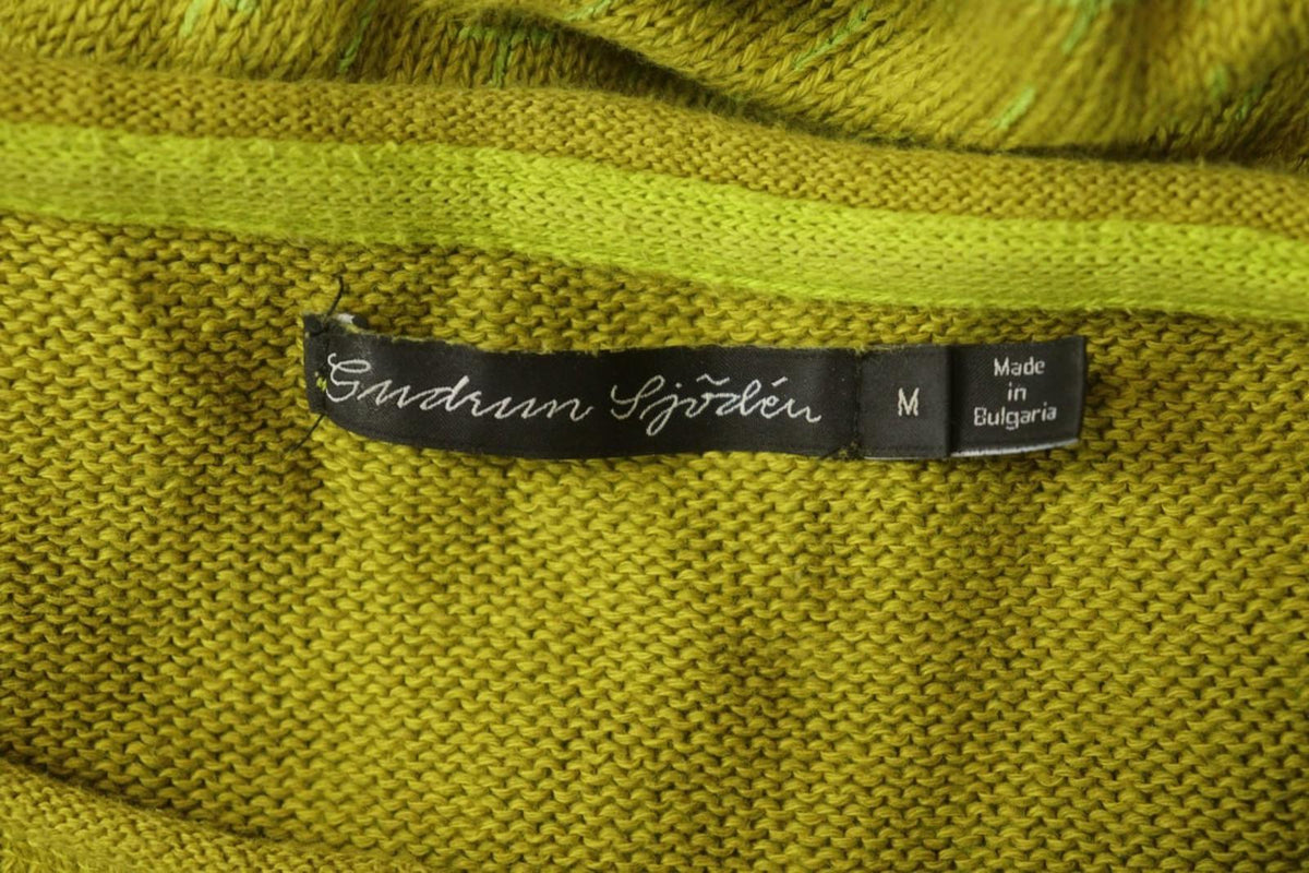 GUDRUN SJODEN Yellow Geometric Linen Long Sleeve Crew Neck Pullover Sweater Sz M