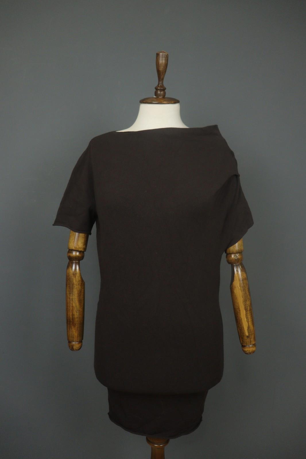 SARAH PACINI Black Viscose Blend Knit Short Sleeve Sweater Dress – Size One Size
