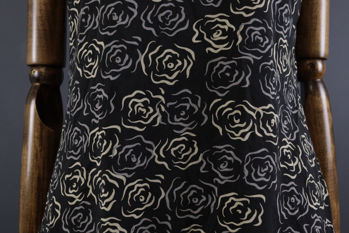Deerberg by Oska Black Floral Summer Blouson Tunic Sleeveless Dress – Size L