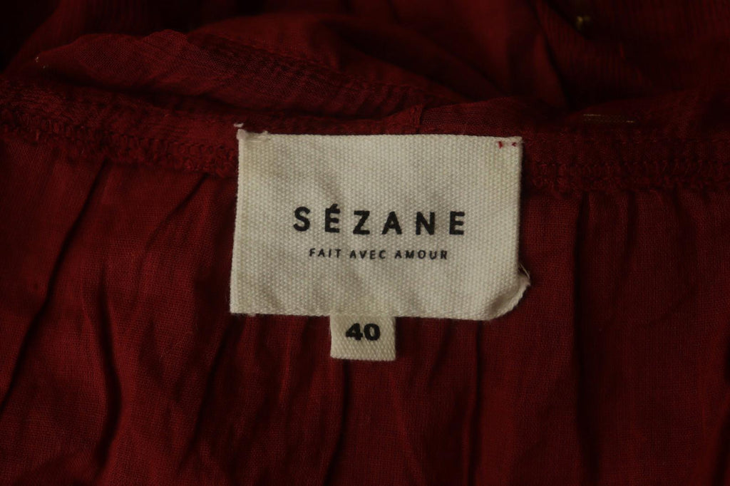 SEZANE Red Metallic Viscose V-Neck Summer Casual Pullover Blouse Top – Size 40