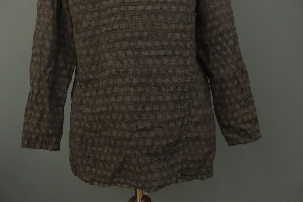 GRIZAS Brown 100% Linen Long Sleeve Round Neck Pullover Tunic Top – Size S